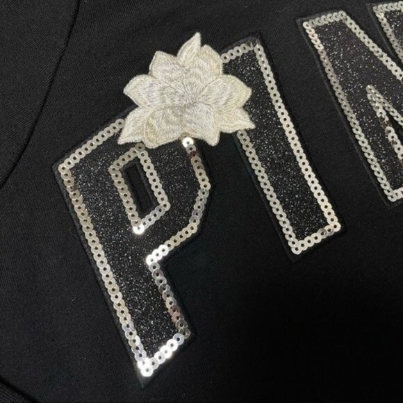 Victoria’s Secret Pink Sequin Floral Bling Zip Front Jacket Hoodie Small - Picture 12 of 13